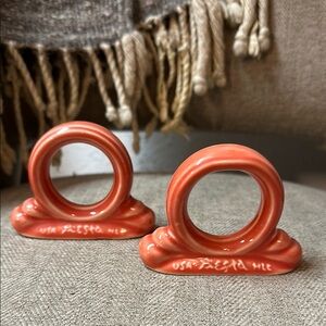 Fiestaware rose napkin rings Homer Laughlin Half ceramic